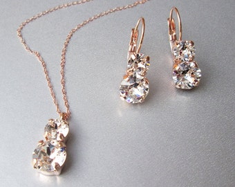 Ensemble de bijoux en cristal, collier de boucles d'oreilles en cristal de mariée, bijoux de demoiselles d'honneur en cristal européen de qualité supérieure en or, argent, or rose