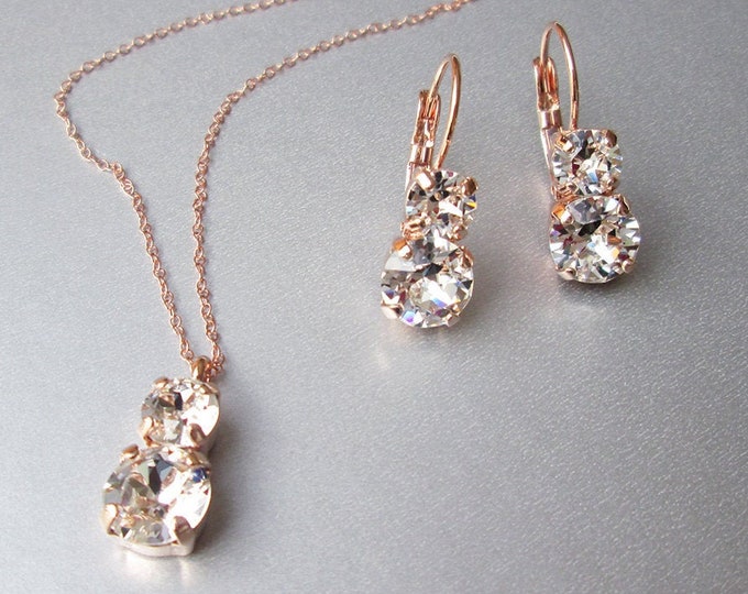 Crystal jewelry set, Bridal crystal earrings necklace, Premium European Crystal rhinestone Bridesmaids jewelry in gold, silver, rose gold