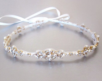 Bridal halo headpiece, Bridal halo, Wedding halo in Gold, Silver, Rose gold, Bridal headband halo with crystal and pearl