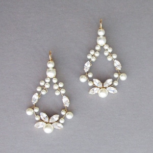 Bridal crystal earrings, Premium European Crystal pearl bridal earrings, Bridal rhinestone earrings in gold, silver, rose gold image 5