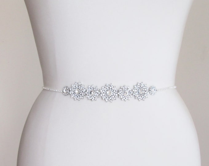Tulle bridal crystal belt sash, Super skinny bridal tulle belt, Tulle crystal belt sash, Wedding belt sash, Super skinny rhinestone belt