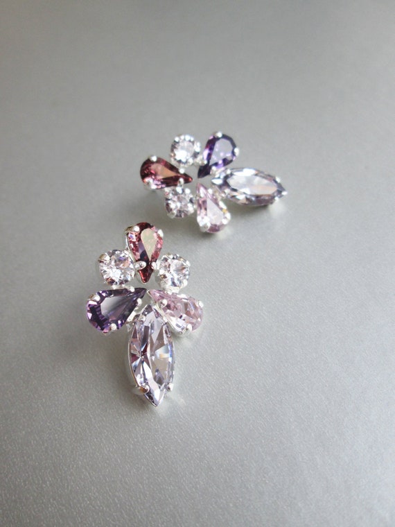 Lavender lilac Bridal crystal earrings, crystal bridal stud earrings, studs in lavender, purple