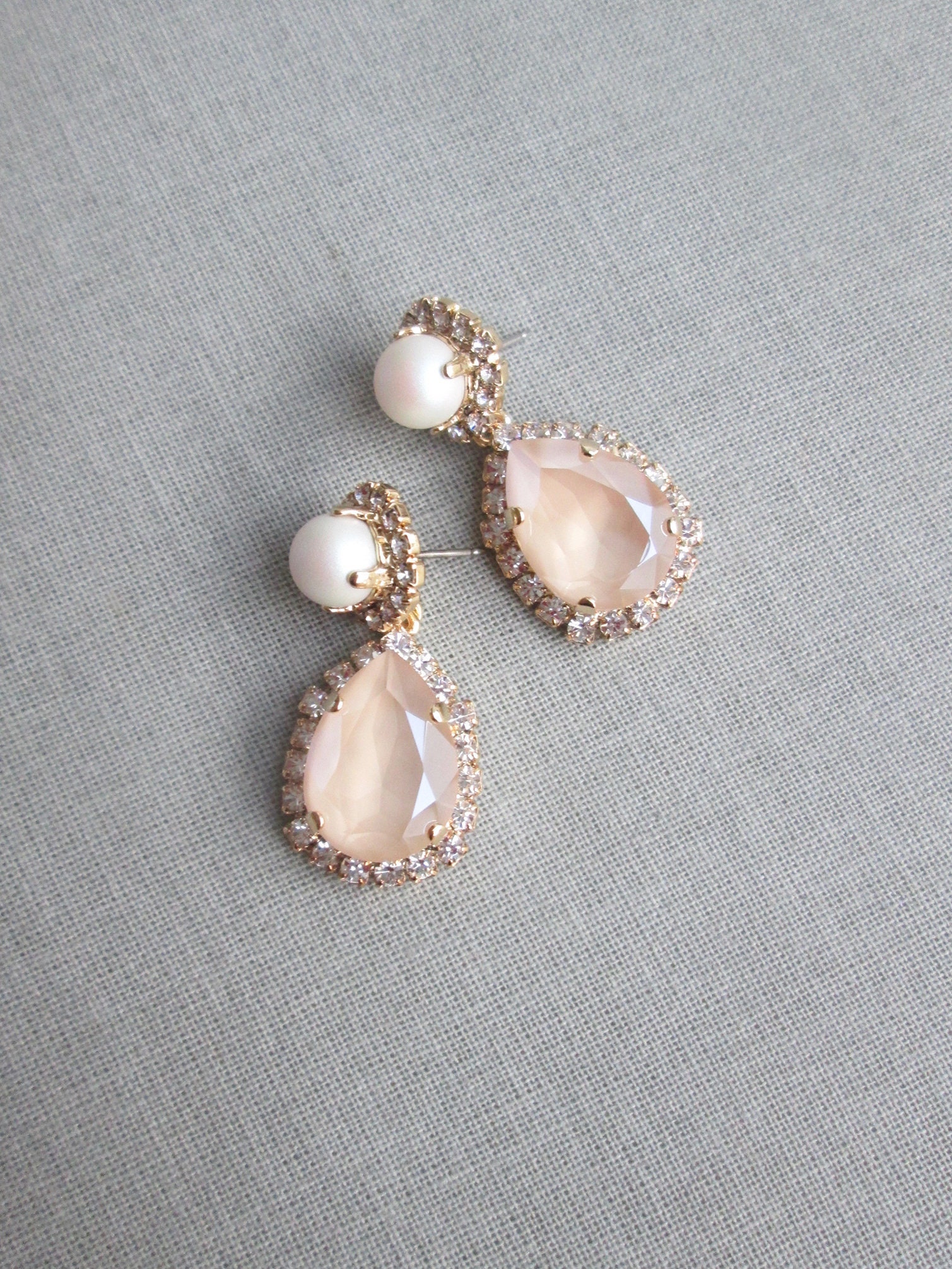 Pastel Ivory cream Bridal crystal earrings, Crystal and pearl earrings ...