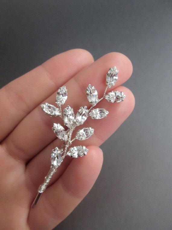 Bridal hair pin, crystal bobby pin, Wedding crystal bobby pin, Leaf crystal bobby pin hair clip, Silver gold rhinestone bobby pin