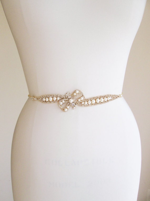 Thin Wedding Belt, Pearl Wedding Belt, Bridal Belt, Beaded Belt