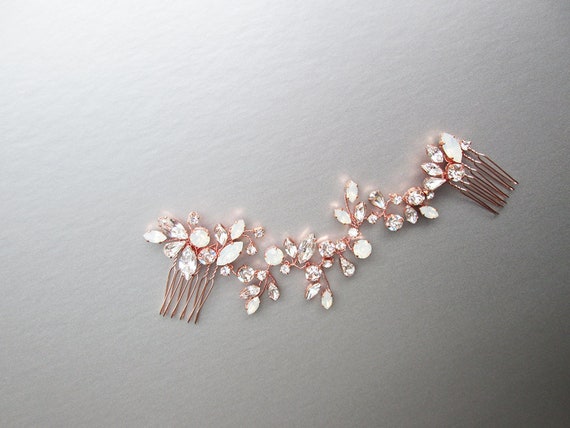 Crystal bridal hair vine, Bridal hair comb, Wedding hair comb in rose gold, gold, silver, Opal bridal rhinestone headpiece