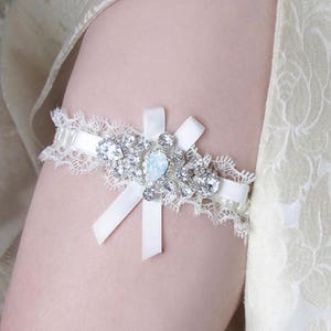 Opal bridal garter set, White opal bridal garter set, Wedding garter, Premium European Crystal bridal Rhinestone sparkly garter set