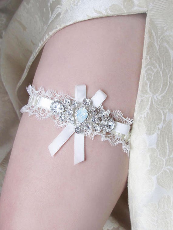 Opal bridal garter set, White opal bridal garter set, Wedding garter, Premium European Crystal bridal Rhinestone sparkly garter set