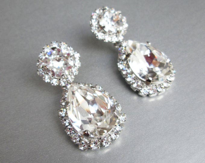 Bridal crystal earrings, crystal bridal earrings, Teardrop dangling earrings,  Bridal rhinestone drop earrings in gold or silver