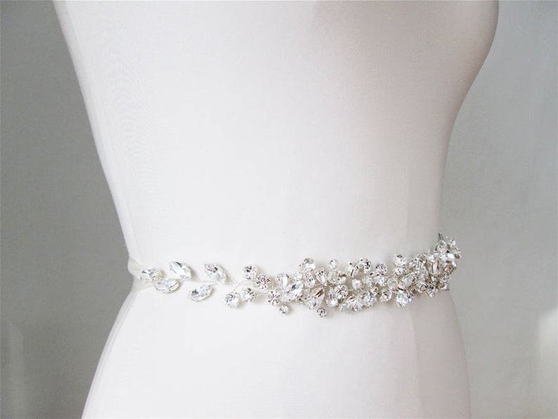 Bridal belt, Floating crystal belt, Bridal belt sash, Crystal sash, Wedding Sash, Ribbon sash, Rhinestone belt image 3