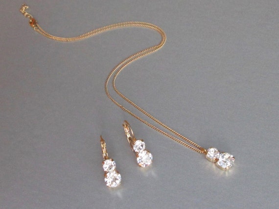 Crystal jewelry set, Bridal crystal earrings necklace set, Rhinestone Bridesmaids jewelry set in gold, silver, rose gold