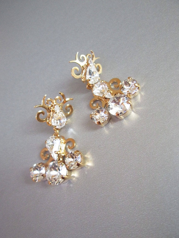 Bridal earrings, Vintage style crystal earrings, Rhinestone earrings, Wedding chandelier drop earrings in gold, silver, rose gold