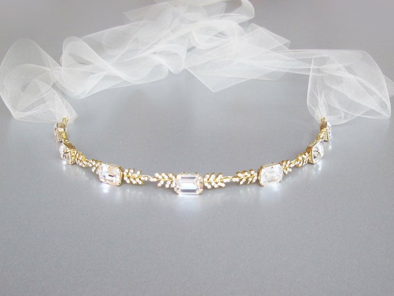 Bridal belt, Tulle bridal crystal skinny belt sash, tulle belt, Tulle crystal wedding belt sash, Thin crystal belt in gold or silver