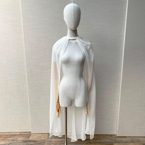 Silk bridal topper with a twist, Chiffon wedding shawl cape, Sheer cape for special occasion, Long Bridal scarf, Stay put Capelet
