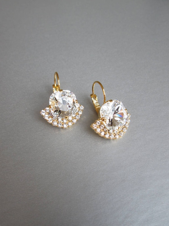 Gold bridal crystal earrings, Crystal bridal earrings, Drop earrings, Wedding rhinestone earrings in gold, silver, rose gold