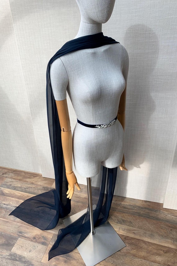 Navy Silk scarf, Navy blue Soft Silk chiffon long bridal scarf, Delicate Sheer wrap for special occasion, Bridal Scarf Shawl or sash