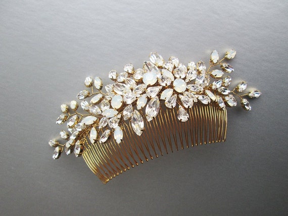 Gold Opal Crystal hair comb, Bridal crystal comb, Rhinestone bridal comb, Opal Wedding hair comb, Bridal comb in gold or silver