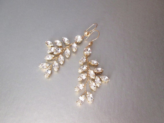 Bridal crystal earrings, Sparkly crystal leaf earrings, Premium European Crystal earrings, Wedding crystal Rhinestone earrings