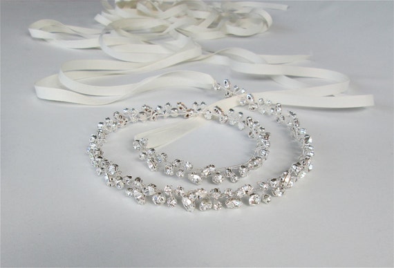 Skinny bridal belt sash, Crystal wedding belt, Petite crystal belt in gold or silver