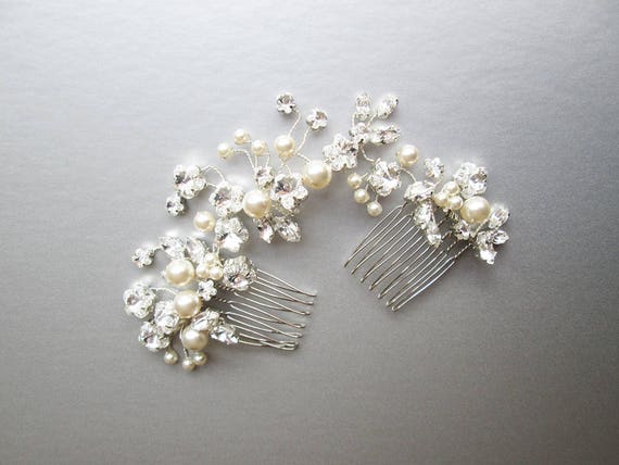 Crystal and pearl hair vine, Bridal comb, Wedding comb hair vine, Crystal and pearl hair comb, Bridal hair vine silver or gold