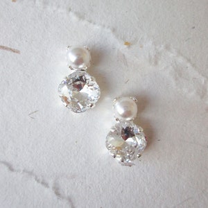 Bridal crystal and pearl studs, Dainty crystal studs, Crystal bridal earrings, Stud earrings in gold, silver, rose gold, Wedding