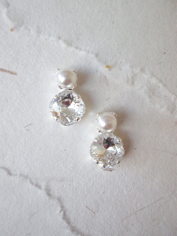 Bridal crystal and pearl studs, Dainty crystal studs, Crystal bridal earrings, Stud earrings in gold, silver, rose gold, Wedding