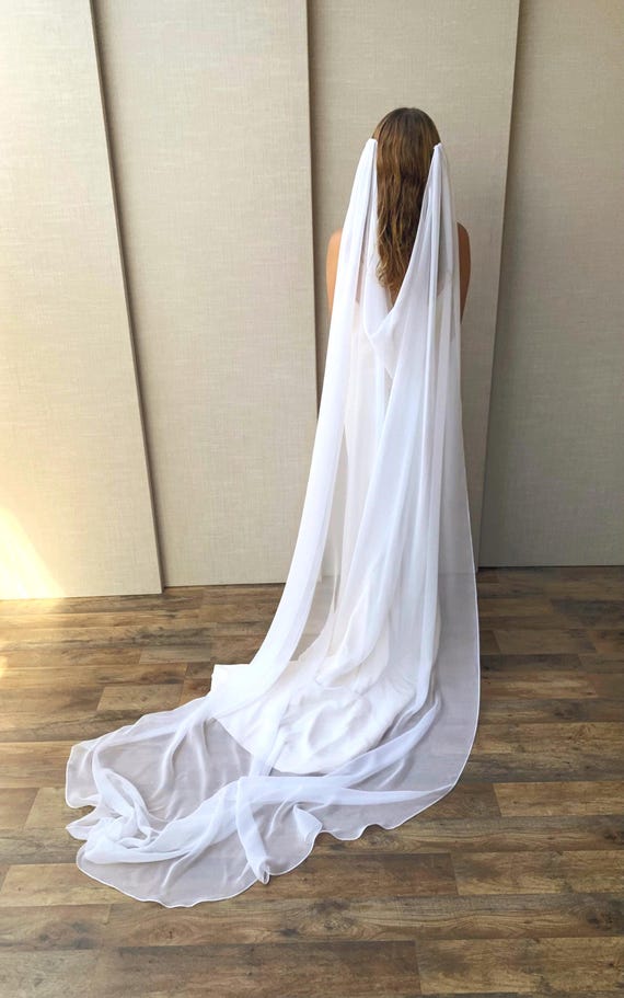 Boho veil, Silk bridal veil in pure silk chiffon, Exquisite 100% Silk chiffon wedding veil long Chapel length, Couture Bridal draped veil