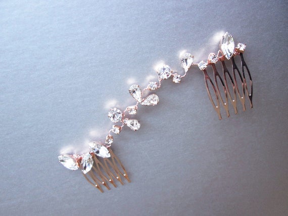 SALE - 50% OFF - Bridal crystal hair vine, Dainty crystal hair vine, Bridal comb in rose gold