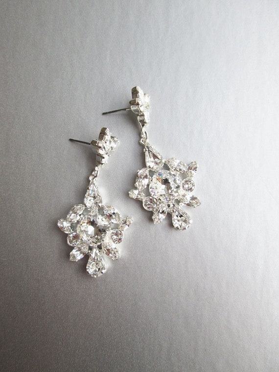 Bridal crystal earrings, Chandelier bridal earrings, Wedding dangling earrings, Rhinestone drop earrings