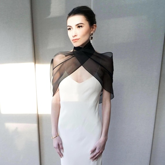 Silk scarf shawl, Silk organza wedding scarf, Sheer wrap special occasion, Bridal shawl waterfall design, Custom colors available