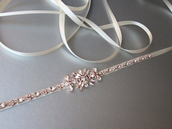 Bridal belt, Bridal Rose gold skinny belt, Skinny bridal belt sash, Crystal wedding belt, Rhinestone bridal belt, Skinny bridal belt sash