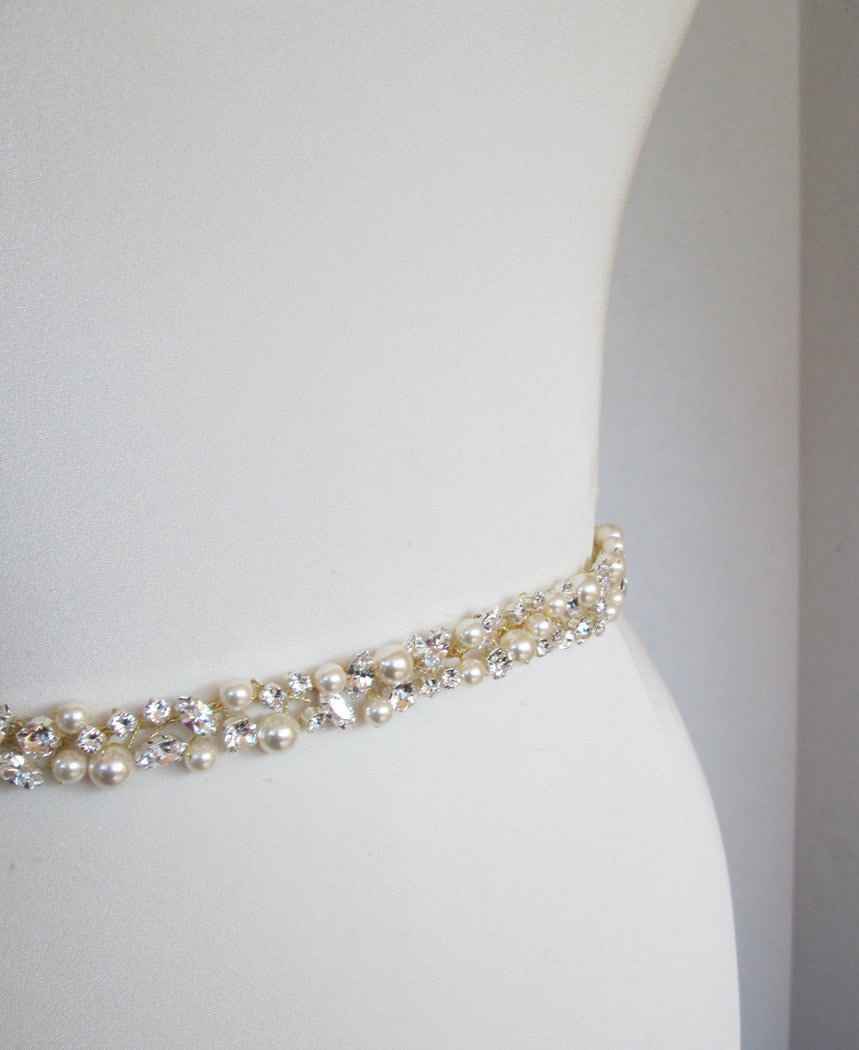Bridal belt Swarovski pearls and crystal sash Beaded Etsy