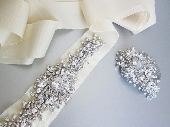 SALE - 50% OFF, Bridal belt and headpiece set, Rhinestone crystal belt