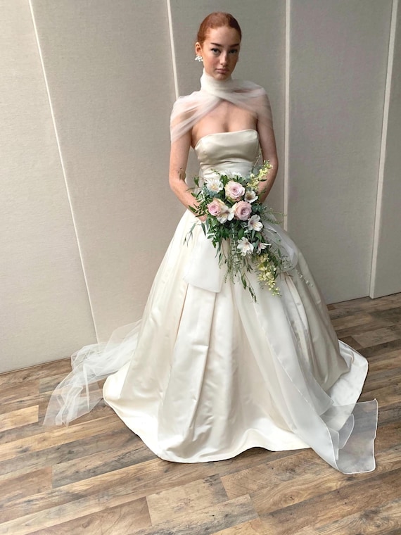 Silk Tulle Bridal shawl, Modern Wedding Veil Alternative, silk shawl scarf, Warm ivory, white, blush, black