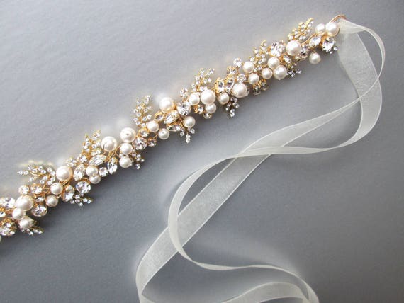 Bridal belt, Crystal and pearl belt, Rhinestone wedding belt in gold, silver, rose gold, Bridal belt sash, Premium European Crystal belt