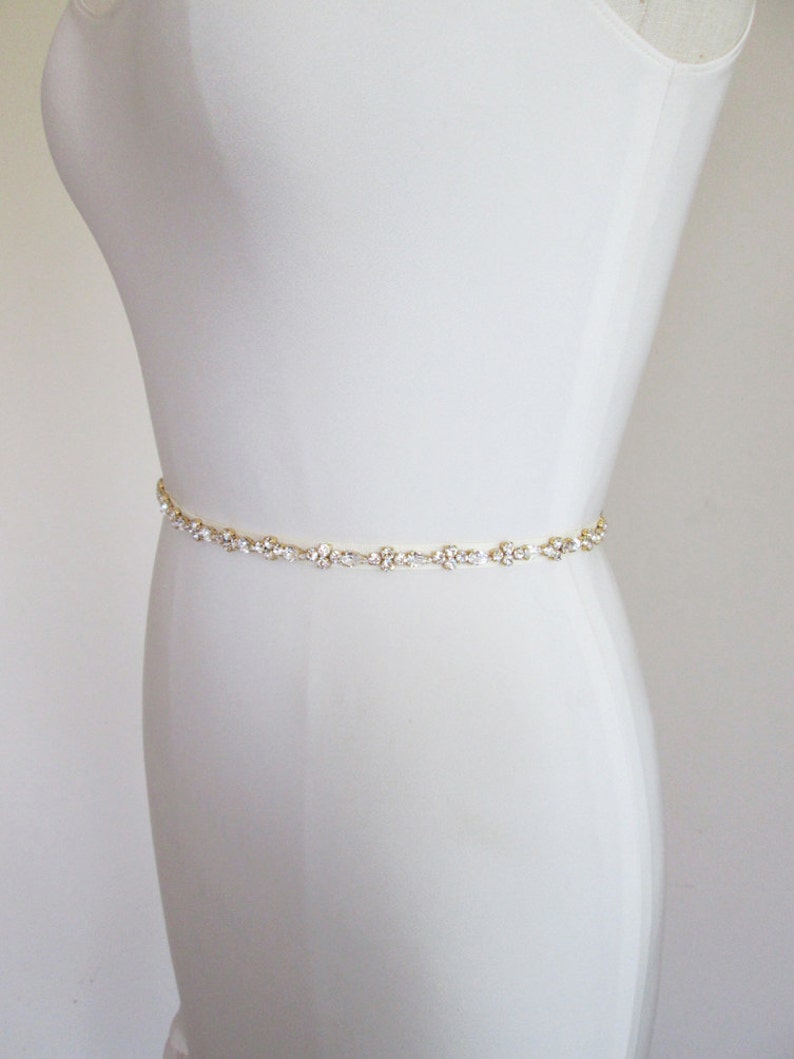 Gold Skinny Belt Skinny Bridal Belt Sash Bridal Crystal Etsy