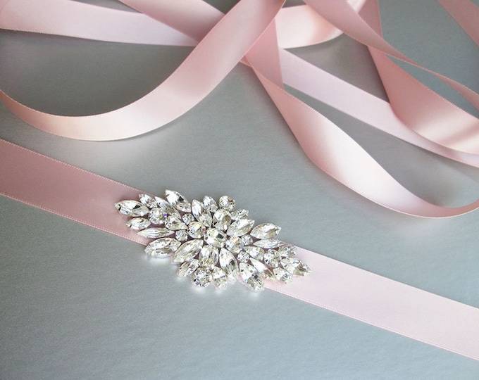 Blush Pink Bridal belt sash, Swarovski crystal bridal belt, Silver Wedding belt, Rhinestone bridal belt in gold, silver, rose gold
