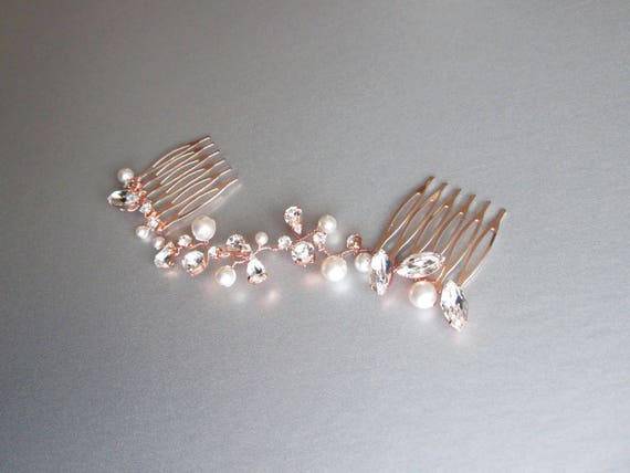 Crystal and pearl bridal hair vine, wedding hair comb hair vine, Crystal hair comb, Bridal comb in rose gold, silver, gold