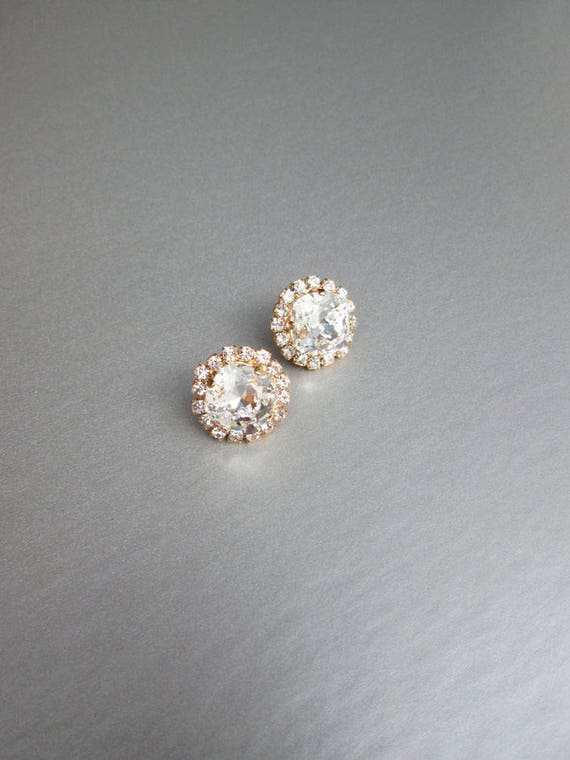 Bridal crystal stud earrings, Crystal bridal stud earrings, Bridal rhinestone earrings, Post earrings