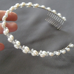 Bridal crystal headband, Crystal and freshwater pearl headband, bridal headband, Bridal headband with crystal and pearl