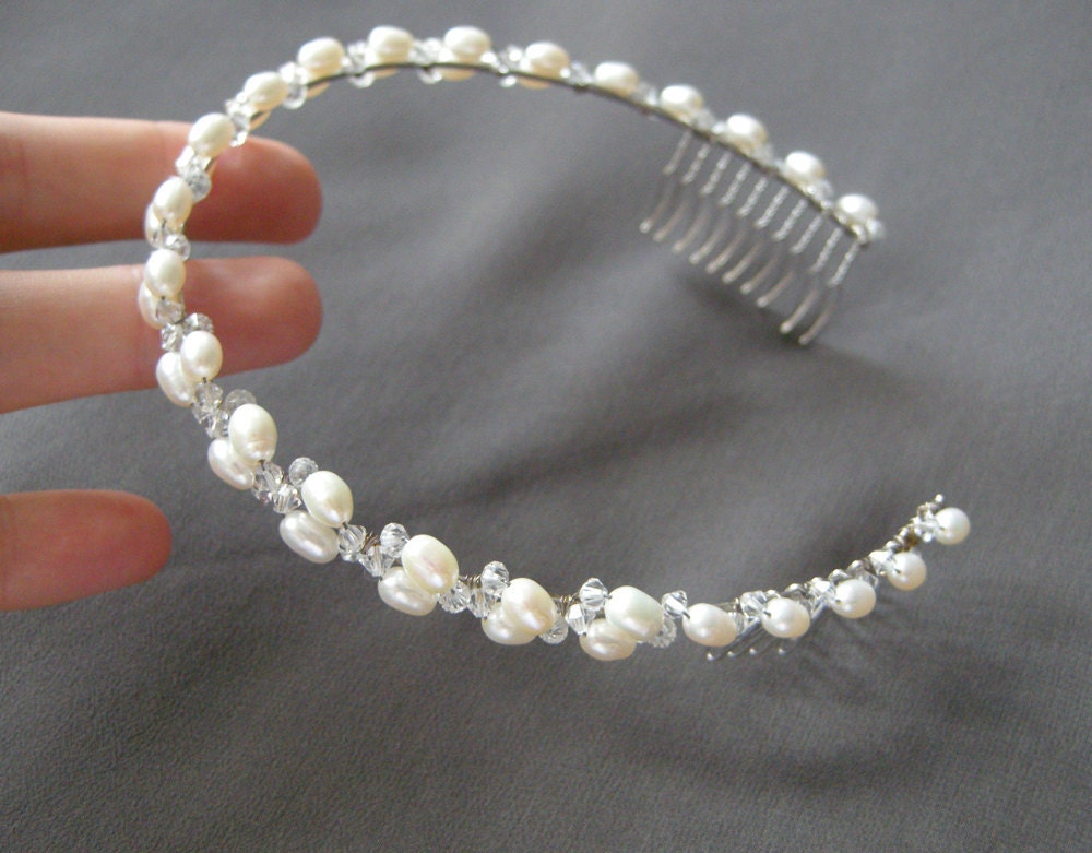 Bridal crystal headband, Crystal and freshwater pearl headband, bridal ...