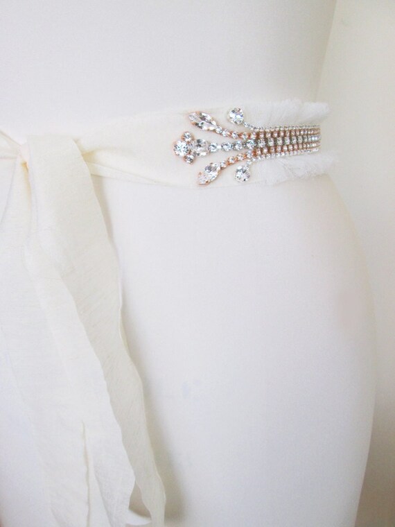 Bridal belt, Bridal crystal belt sash, bridal belt in rose gold and silver mix, Fringe bridal belt, Rose gold wedding belt,