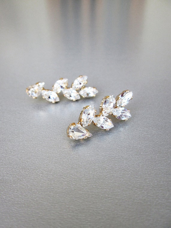 Bridal Crystal Earrings Sparkly Earrings Bridal Leaf Branch