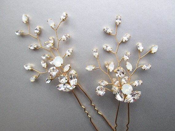 Opal Crystal hair pins, Bridal crystal hair pins, Wedding hair pins, Rhinestone floral hair pin,