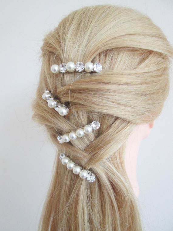 Crystal barrettes, Crystal hair clip, Wedding crystal clip, Rhinestone pearl wedding hair clip in gold, silver, Bridal barrette