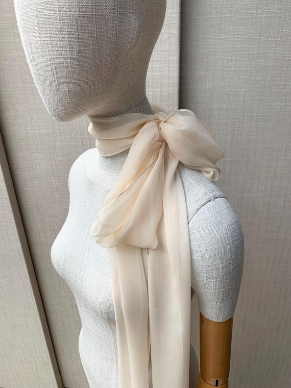 Nude Silk Bridal scarf, Modern bridal scarf in silk chiffon, 100% Silk chiffon skinny wedding scarf, Soft and delicate