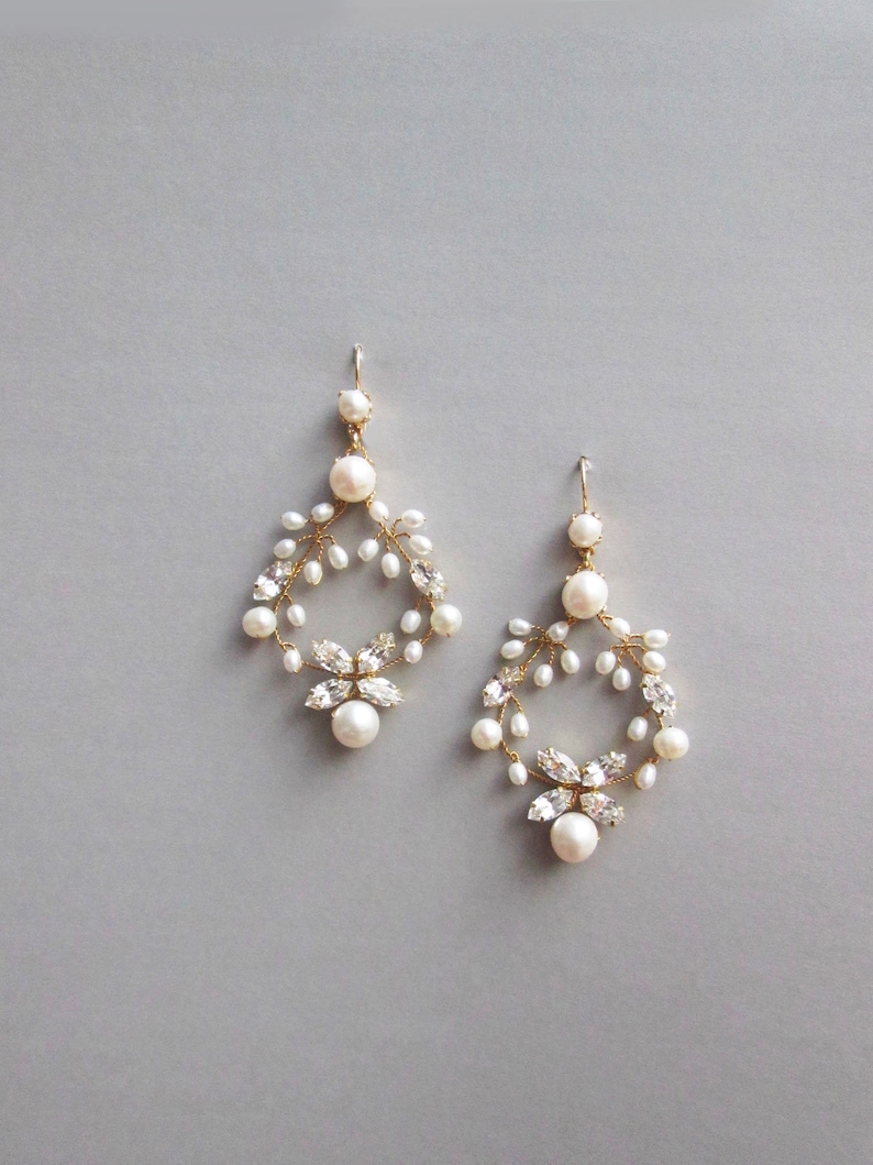 Bridal Pearl Hoop Earrings Crystal and Cultured Pearl Etsy