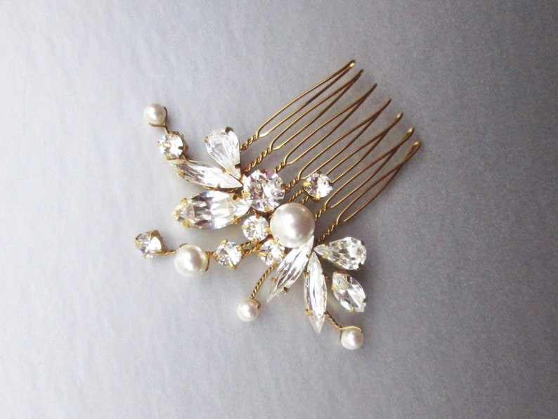 swarovski crystal and pearl bridal hair comb swarovski bridal comb  rhinestone wedding hair comb small bridal hair comb hair vine
