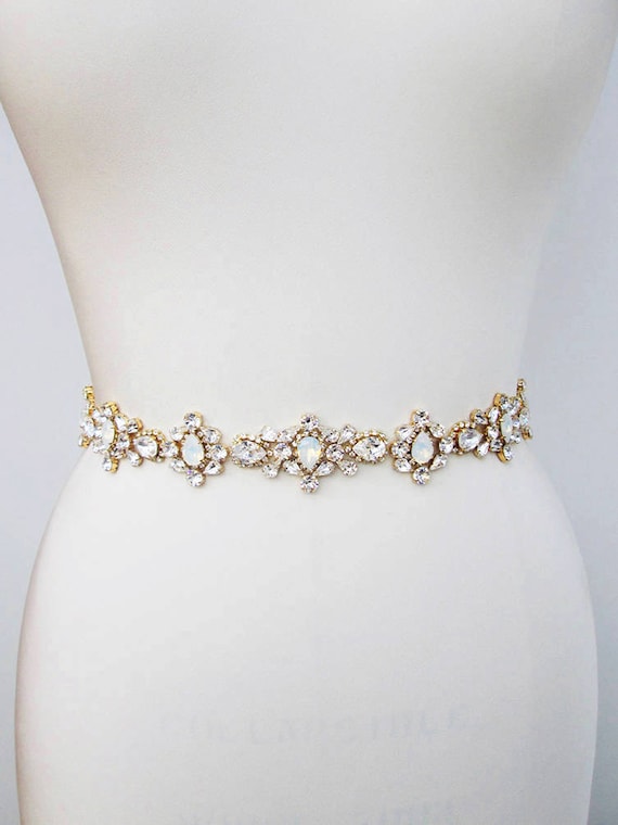 Bridal belt, Bridal belt sash, Crystal belt white opal in silver or gold, Wedding belt, Opal bridal belt, Rhinestone bridal sash