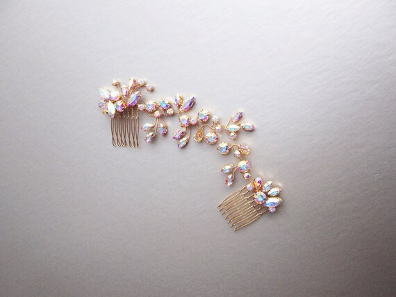 Iridescent Premium European Crystal bridal hair vine, Bridal hair comb, Wedding hair comb in rose gold, gold, silver, AB iridescent